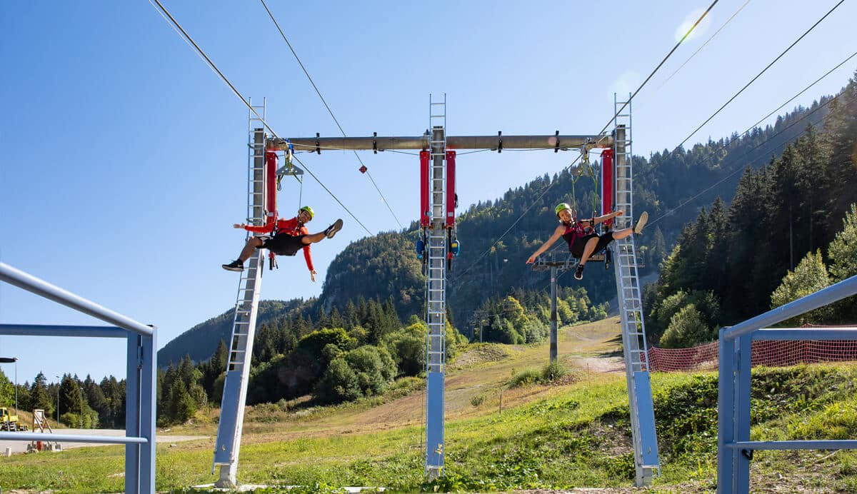 Opening of the most inclined giant zip lines in France in the resort of Mijoux, near Geneva